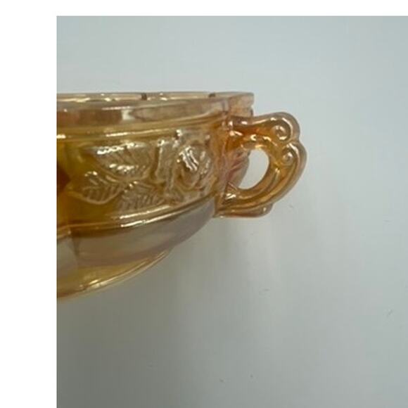 Vintage Jeannette Iridescent Aztec Rose Design Double Handle Dish Carnival - Picture 4 of 5